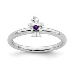 Sterling Silver Stackable Expressions Rhodium Amethyst Girl Ring | QSK192