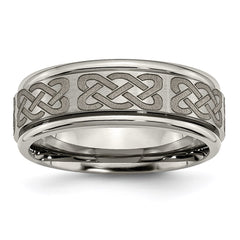 Titanium Ridged Edge 8mm Laser Design Brushed & Polished Band | TB11B