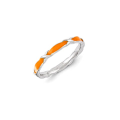 Sterling Silver Stackable Expressions Orange Enameled Ring | QSK1150