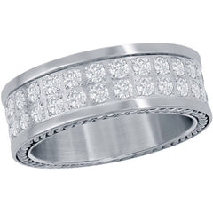 Men's Ring - Stainless Steel Double Row CZ Polished, Size 9 | SW-2087-9