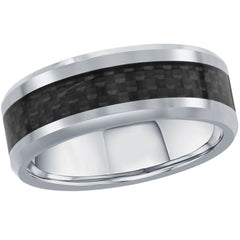 Men's Ring - Silver Tungsten with Black Carbon Fiber, Size 9 | SW-2072-9