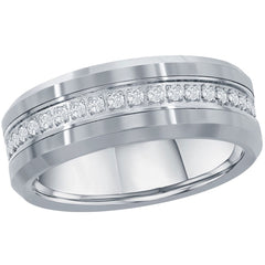 Men's Ring - Polished Silver CZ Eternity Tungsten Band, Size 13 | SW-2081-13