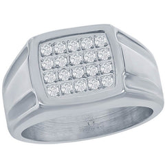 Men's Ring - Silver Stainless Steel White CZ Square, Size 13 | SW-2102-13