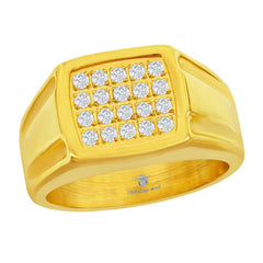 Men's Ring - Gold Stainless Steel Square White CZ, Size 13 | SW-2103-13