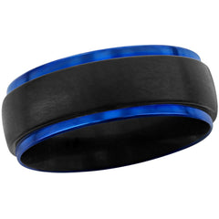 Men's Ring - Stainless Steel Black and Blue Band, Size 9 | SW-2085-9