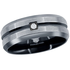 Men's Ring - Stainless Steel Black and Silver CZ, Size 9 | SW-2094-9