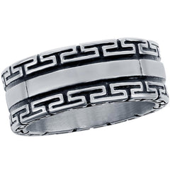 Men's Ring - Stainless Steel Oxidized Greek Key, Size 9 | SW-2111-9