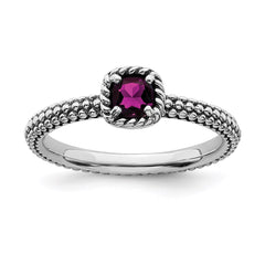 Sterling Silver Stackable Expressions Checker-cut Rhodolite Garnet Ring | QSK746