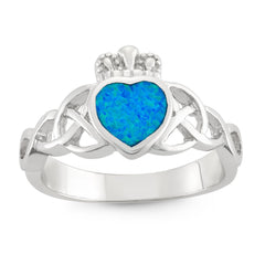 Sterling Silver Opal Celtic Design Claddagh Ring - W-9562