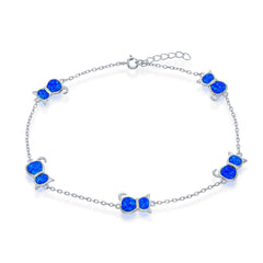 Women's Anklet - Sterling Silver Blue Inlay Opal Cat | R-9235