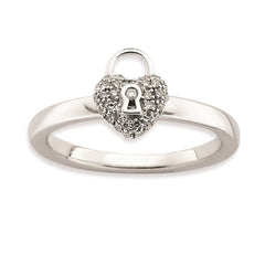 Sterling Silver Stackable Expressions Polished Diamond Heart Lock Ring | QSK651