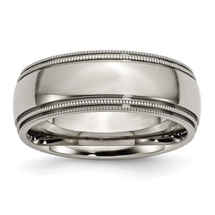 Titanium Grooved and Beaded Edge 8mm Polished Band | TB135