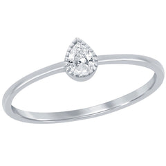 Classic Women's Silver Pear-Shaped White CZ Ring - W-2748