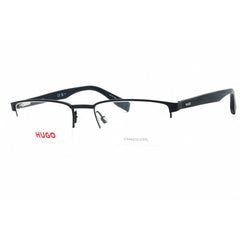 Hugo Men's Eyeglasses - Matte Blue Wood Metal Rectangular Half Rim | HG 0324 02WF 00