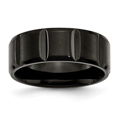 Titanium Grooved Black IP-plated 8mm Brushed and Polished Band | TB356
