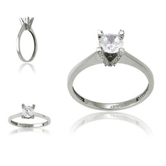Sterling Silver Small CZ 'V' Setting with Large CZ Ring - W-9565