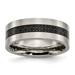 Titanium Polished w/Black Carbon Fiber Inlay Flat 8mm Band | TB177