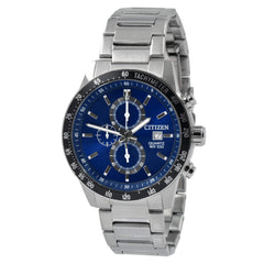 Citizen Men's Quartz Watch - Chronograph Black Bezel Blue Dial Bracelet | AN3600-59L