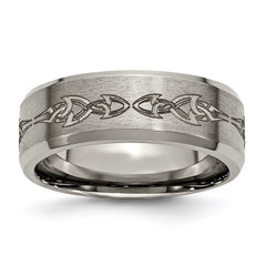 Titanium Beveled Edge 8mm Laser Design Brushed & Polished Band | TB115C