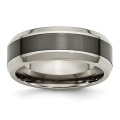 Titanium Base w/Polished Black Ceramic Center Beveled 8mm Band | TB382