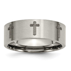 Titanium Flat 8mm Laser Design Brushed Band | TB33D