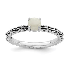 Sterling Silver Stackable Expressions Antiqued White Agate Ring | QSK624