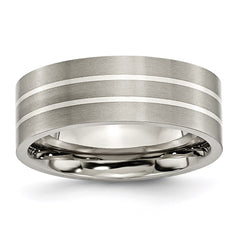 Titanium Sterling Silver Inlay Flat 8mm Brushed Band | TB213