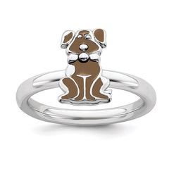 Sterling Silver Stackable Expressions Brown Enameled Dog Ring | QSK557