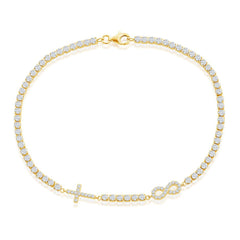 Classic Women's Anklet - GP Sterling Silver Infinity and Cross Tennis | R-9281-GP