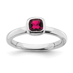 Sterling Silver Stackable Expressions Cushion Cut Created Ruby Ring | QSK452