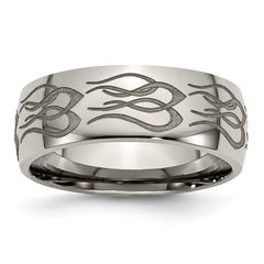 Titanium 8mm Laser Design Polished Band | TB2T