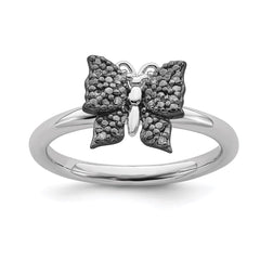 Sterling Silver & Black-plated Stackable Expressions Diamond Butterfly Ring | QSK1664