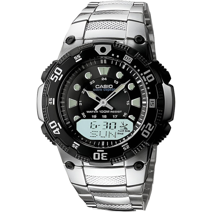Casio Men's Digital Watch - Wave Ceptor Black and Grey Dial Strap | WV