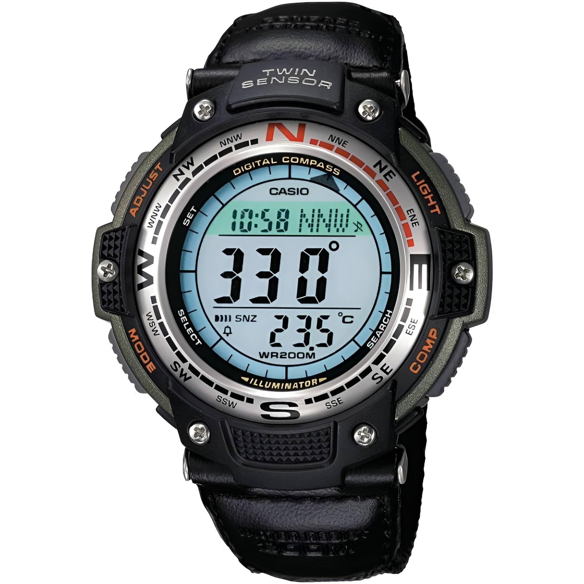 Casio Men's Watch - Digital Dial Black Resin Case Leather/Textile Strap ...