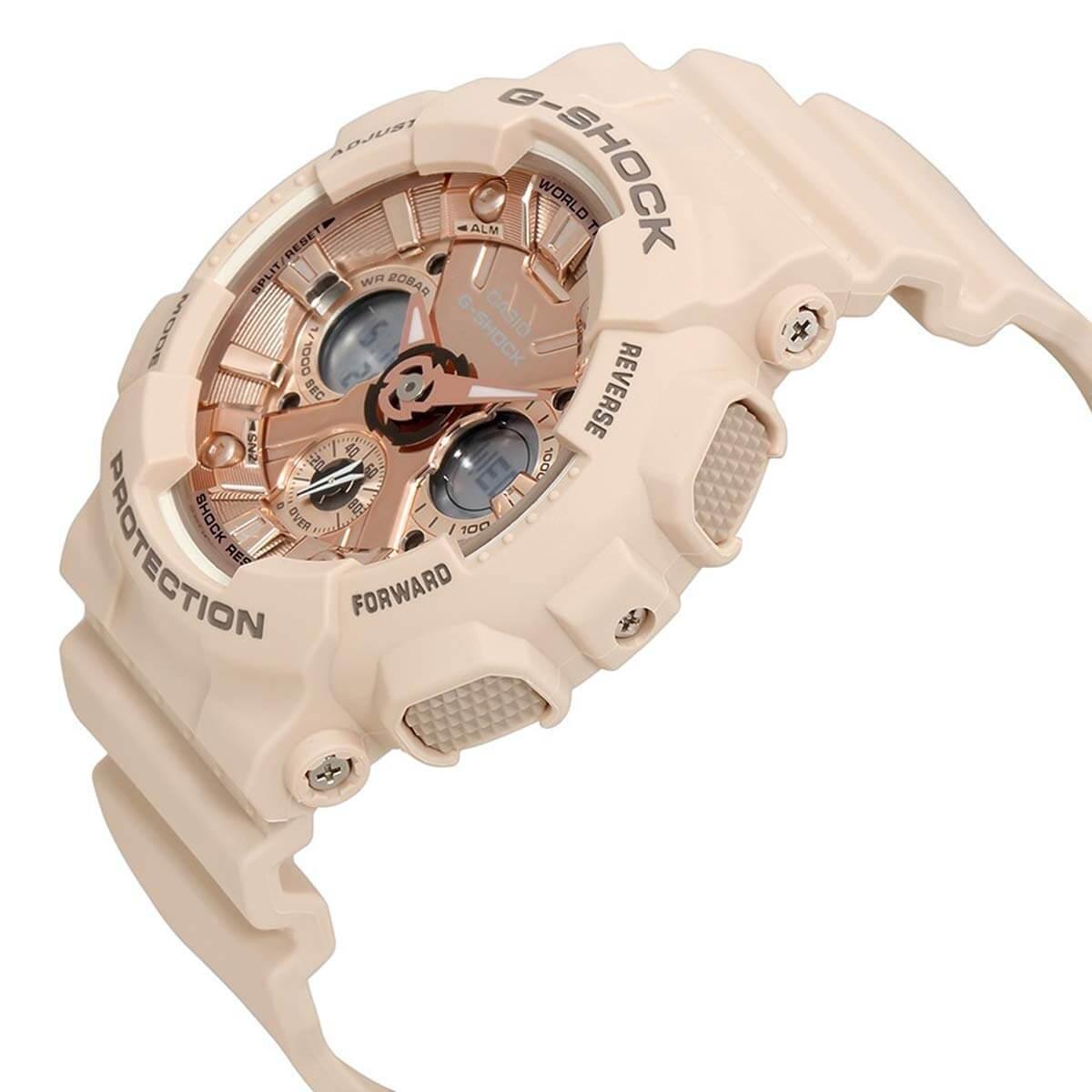 Casio Women's Ana-Digi Watch - G-Shock Rose Gold Dial Pink Resin | GMAS120MF-4A