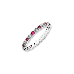 Sterling Silver Stackable Expressions Polished Cr. Ruby & Dia Ring | QSK637