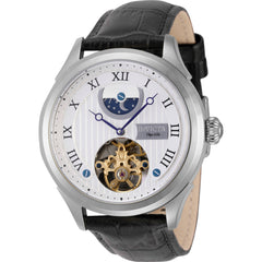 Invicta Men's Watch - Objet D Art Moon Phase Silver Tone Dial Leather Strap | 44008