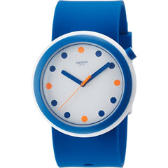 Swatch Unisex Watch - Popiness Quartz White Dial Blue Silicone Rubber Strap | PNW103
