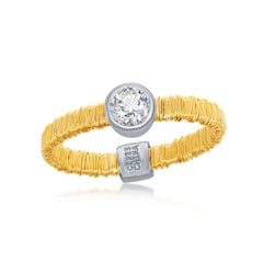 Sterling Silver Gold Threads Band with CZ Circle Ring - W-8957