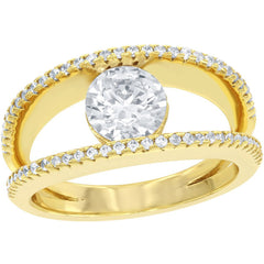 Classic Women's Gold Tone with Double Row CZ Ring - W-1600