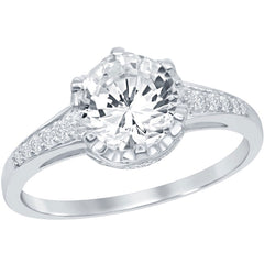 Classic Women's Round CZ with Half CZ Border Ring - W-1832