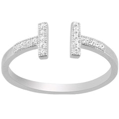 Classic Women's Silver Double T White CZ Ring - W-1262
