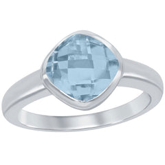 Classic Women's Silver Square Blue Topaz Ring - W-9861