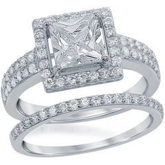 Classic Women's Square CZ Engagement Ring Set - W-1370