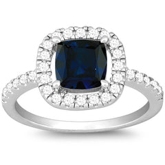 Classic Women's Square Sapphire and White CZ Ring - W-9912