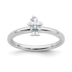 Sterling Silver Stackable Expressions Rhodium Aquamarine Girl Ring | QSK1925
