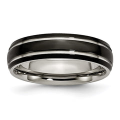 Titanium Grooved 6mm Black IP-plated Polished Band | TB317
