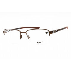 Nike Men's Eyeglasses - Satin Walnut Metal Rectangular Half Rim Frame | NIKE 8141 212