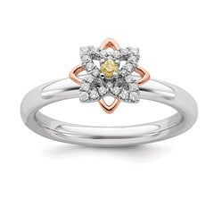 SS Stackable Expressions Rose-Plated Flower Citrine & Dia. Ring | QSK2172