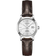 Longines Women's Watch - Record Automatic Silver Tone Dial Brown Strap | L23214722